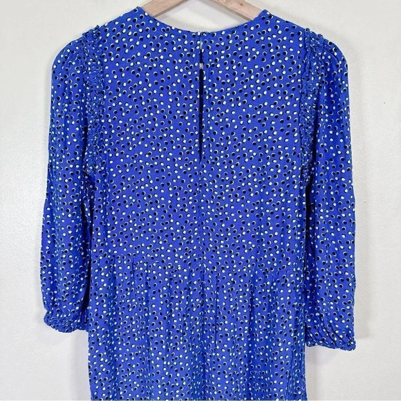 Zara Polka Dot Midi Long Sleeve Blue Tier  Dress - Picture 10 of 13